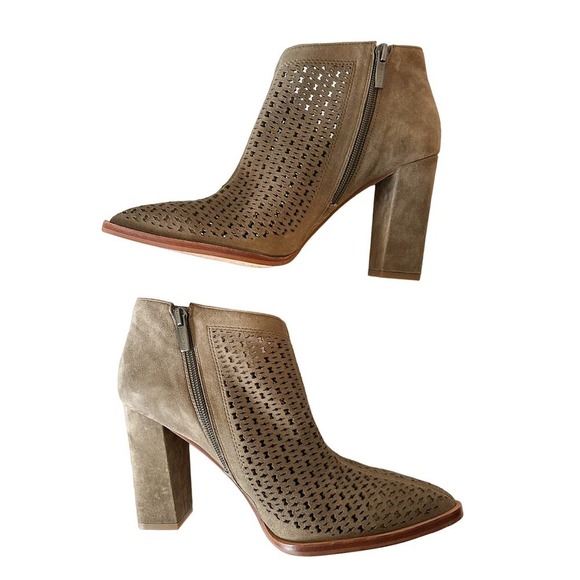 Vince Camuto Suede Laser Cut Perforated Block Heel Bootie Size 9 - Picture 3 of 10